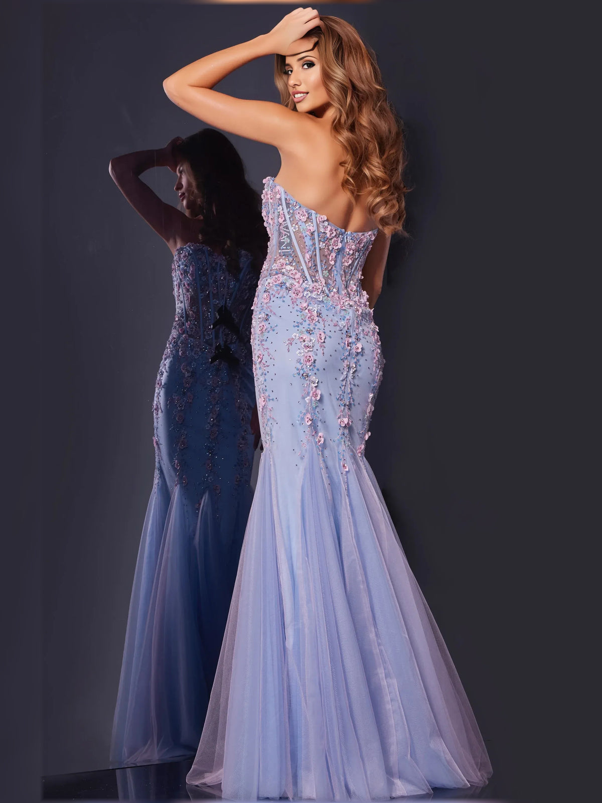 Lilac mermaid floor-length formal dress with beading, alternate view
