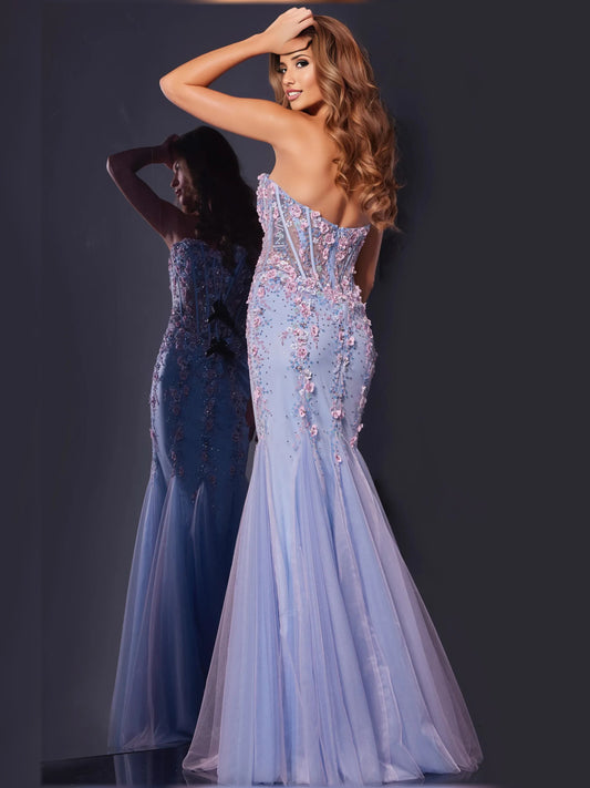 Lilac mermaid floor-length formal dress with beading, alternate view