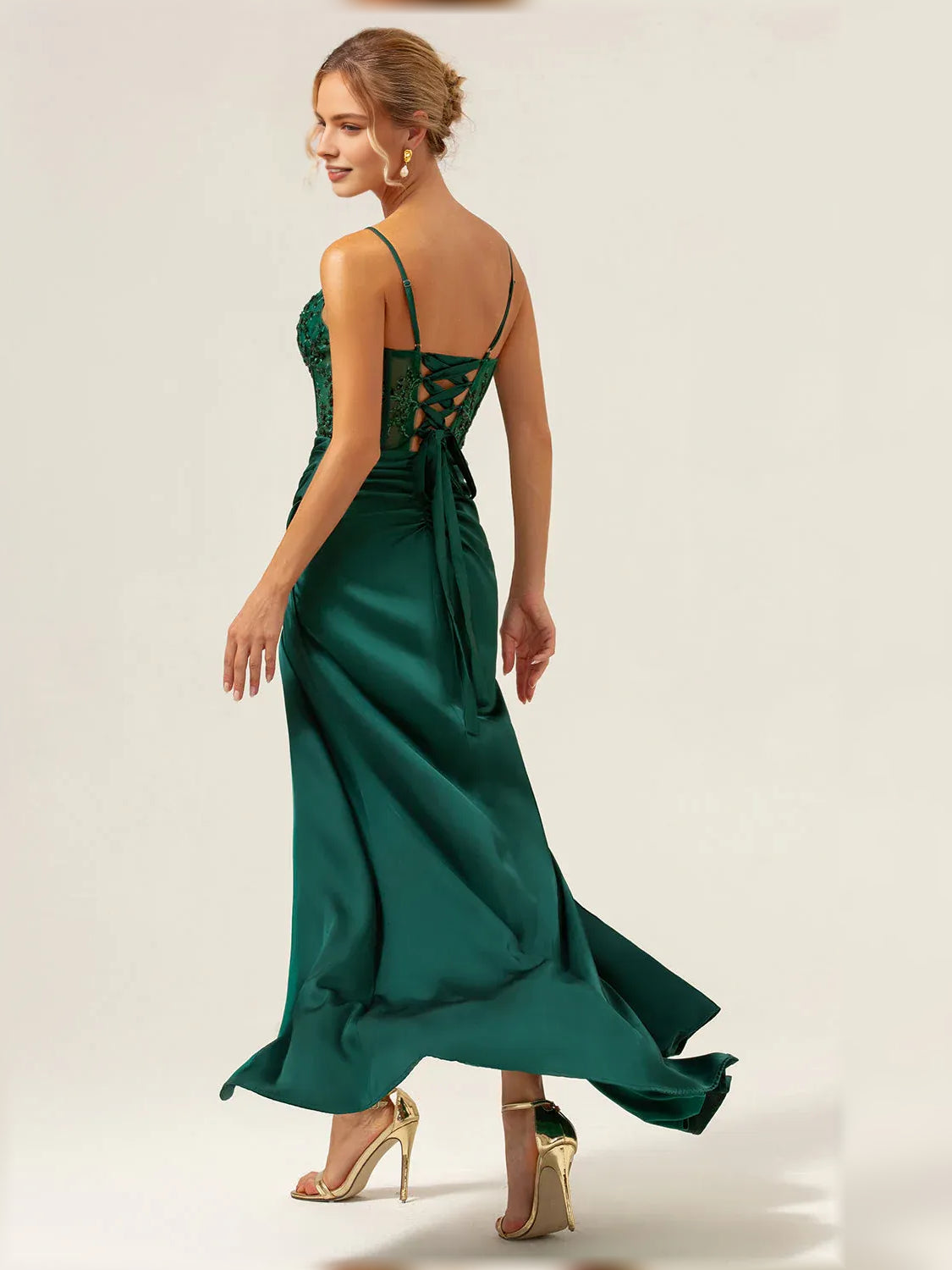 Dark Green sheath floor-length formal dress with beading, alternate view