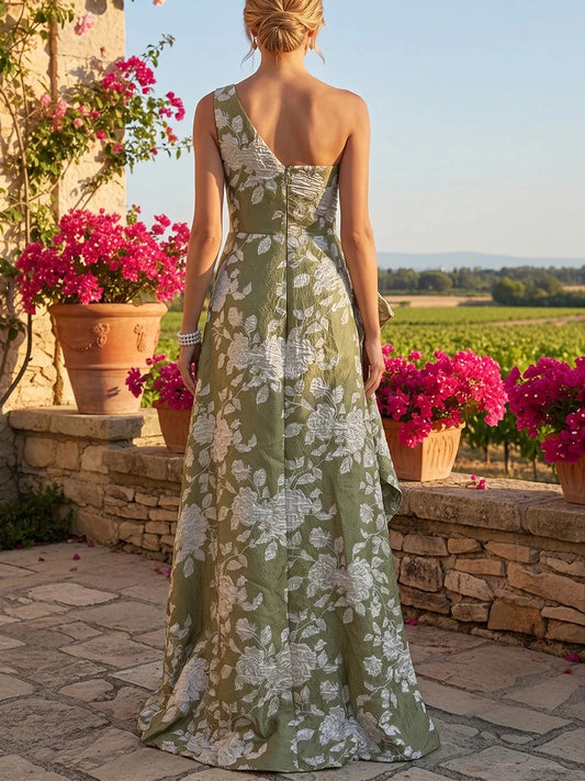 Green maxi mother of the bride dress, alternate view showing the bodice and skirt