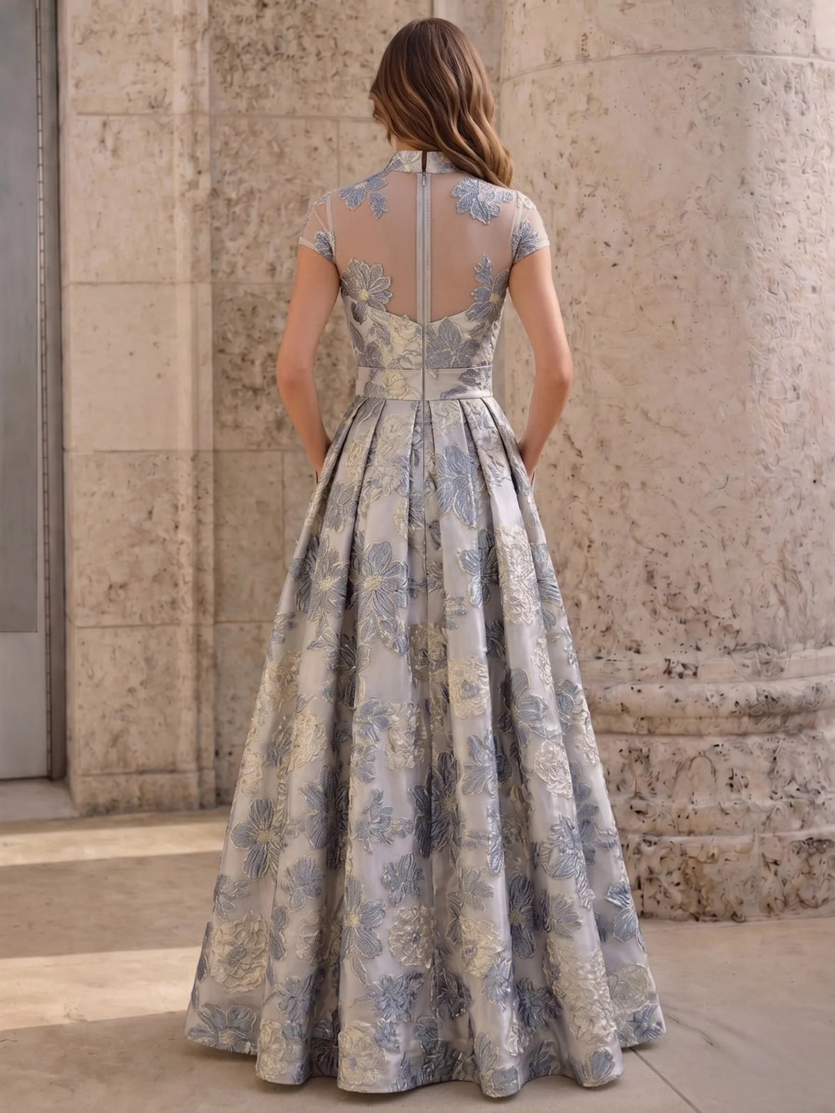 As Picture a-line floor-length formal dress with pleated skirt, alternate view