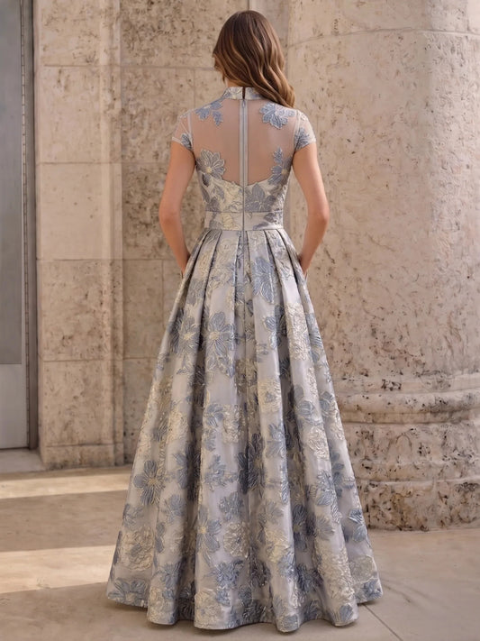 As Picture a-line floor-length formal dress with pleated skirt, alternate view