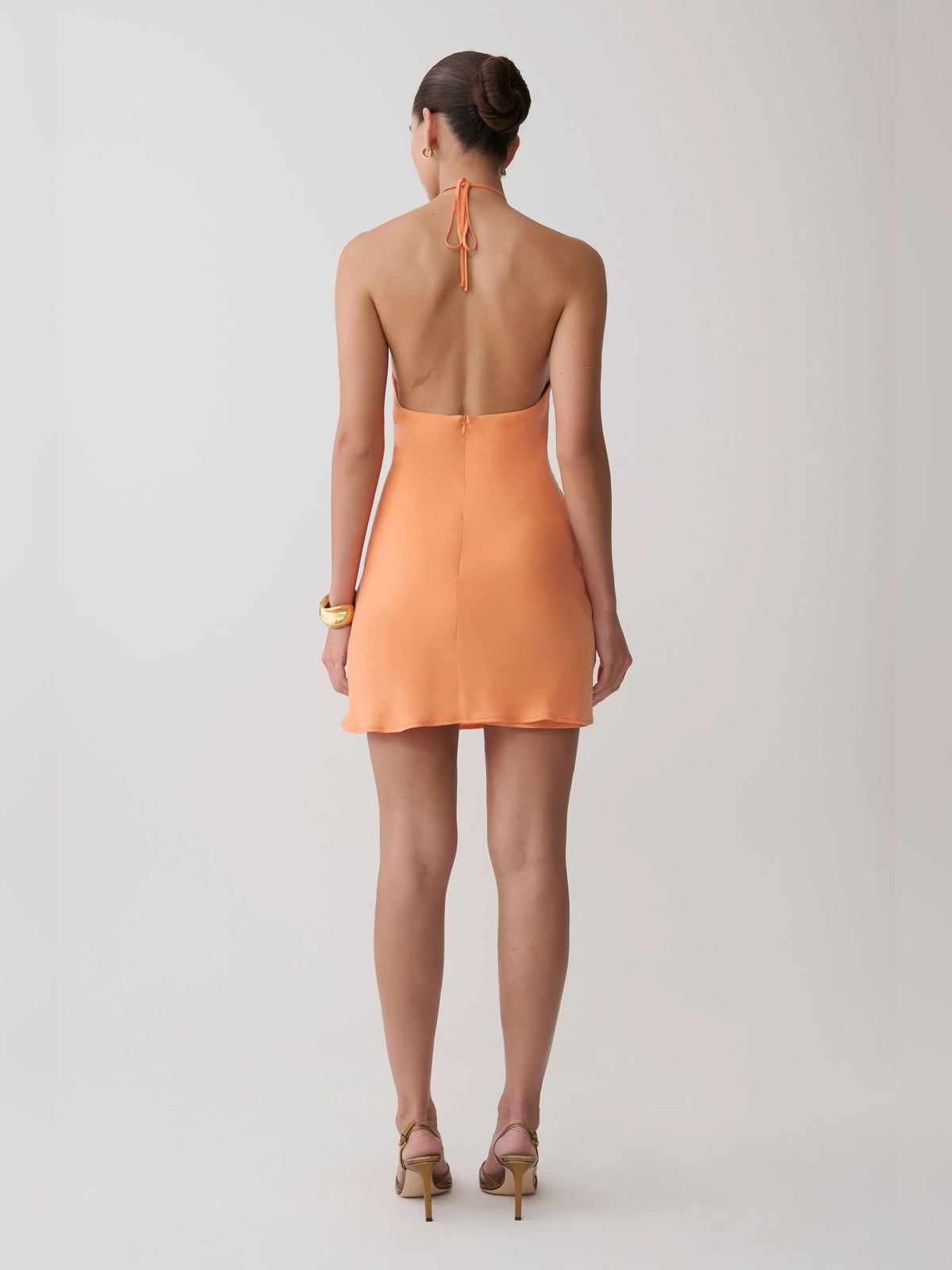 Orange mini homecoming dress, alternate view showing the bodice and skirt