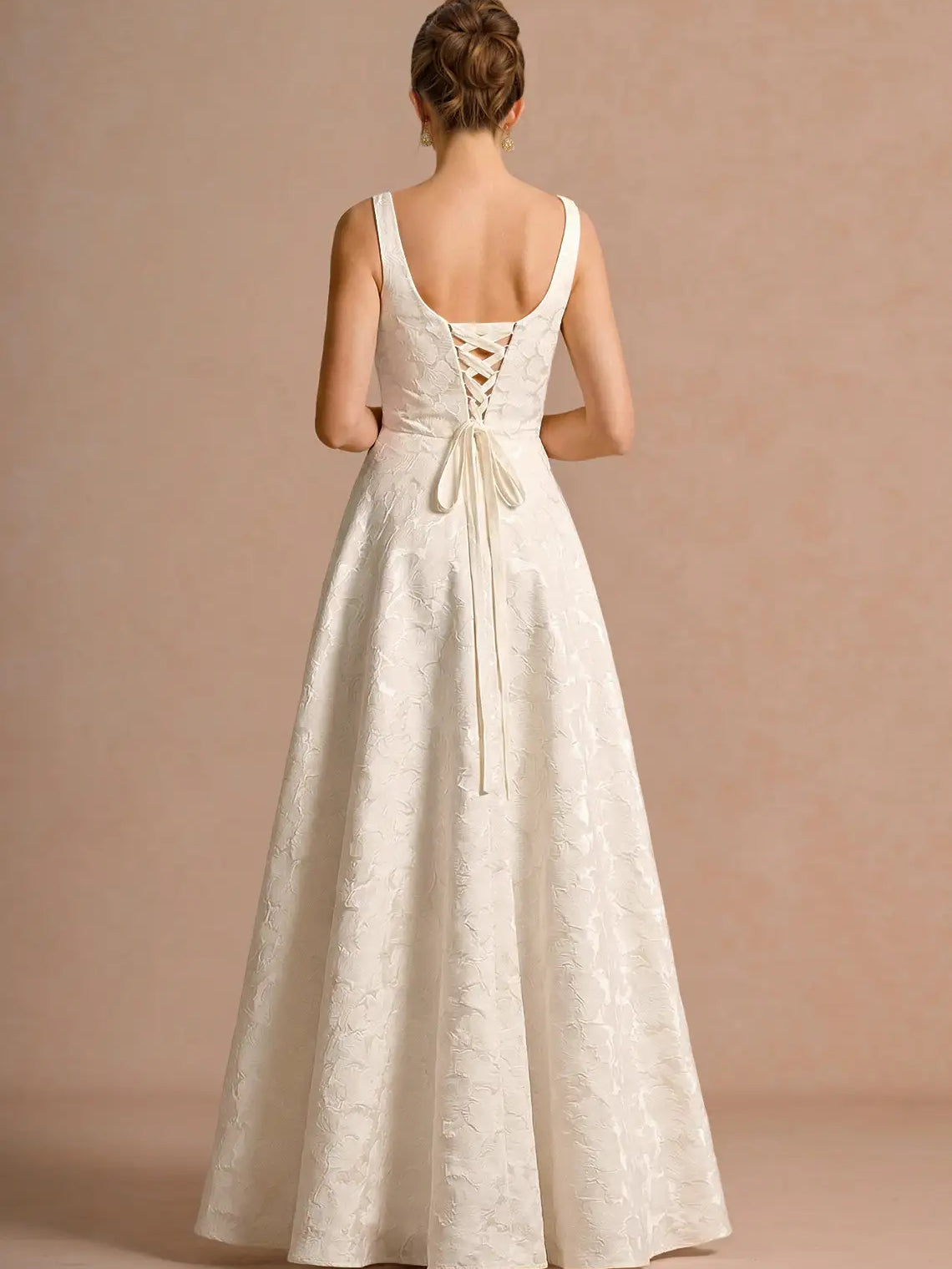 Ivory maxi mother of the bride dress, alternate view showing the bodice and skirt