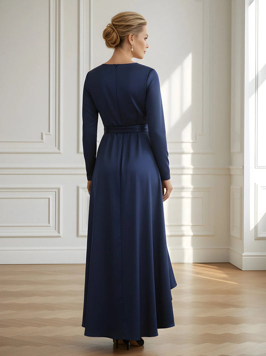 Dark Navy high-low mother of the bride dress, alternate view showing the bodice and skirt