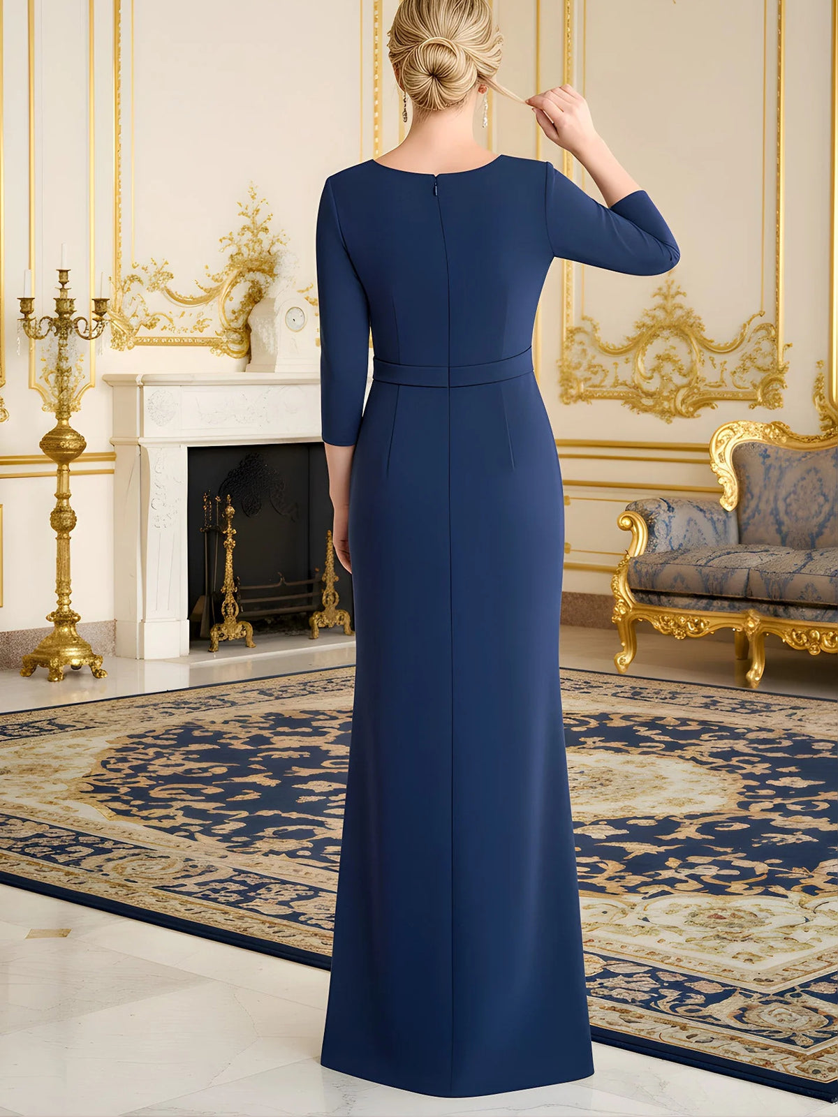 Dark Navy maxi prom dress, alternate view showing the bodice and skirt