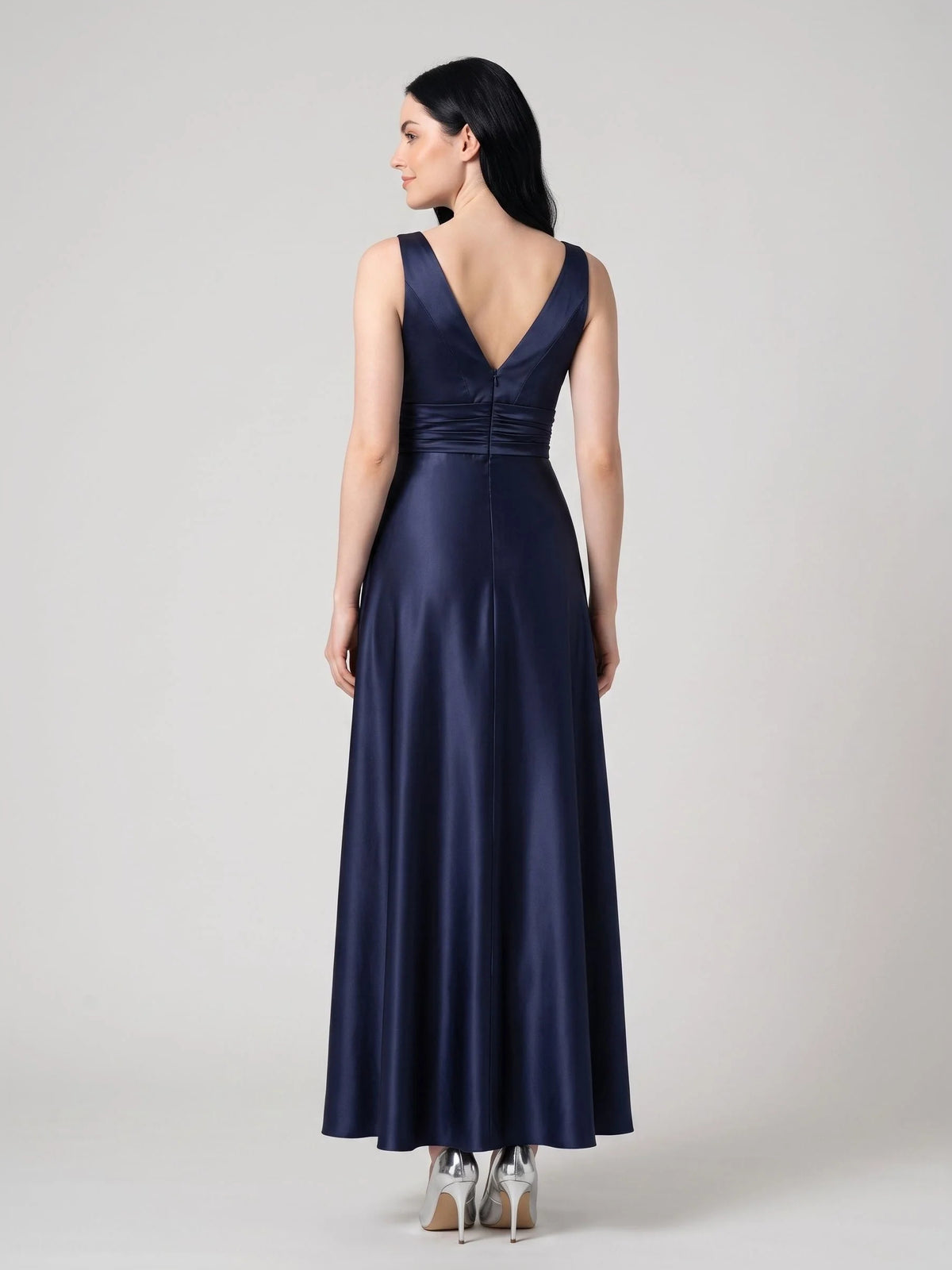 Dark Blue floor-length mother of the bride dress, alternate view showing the bodice and skirt