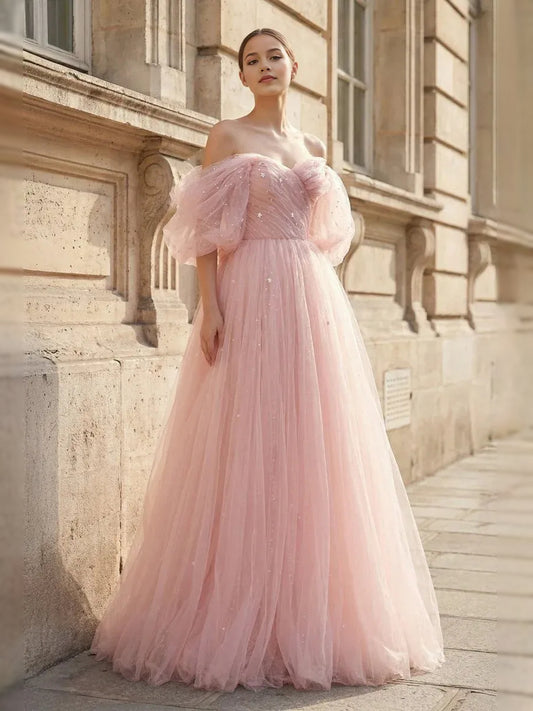 Blush Pink floor-length prom dress, alternate view showing the bodice and skirt