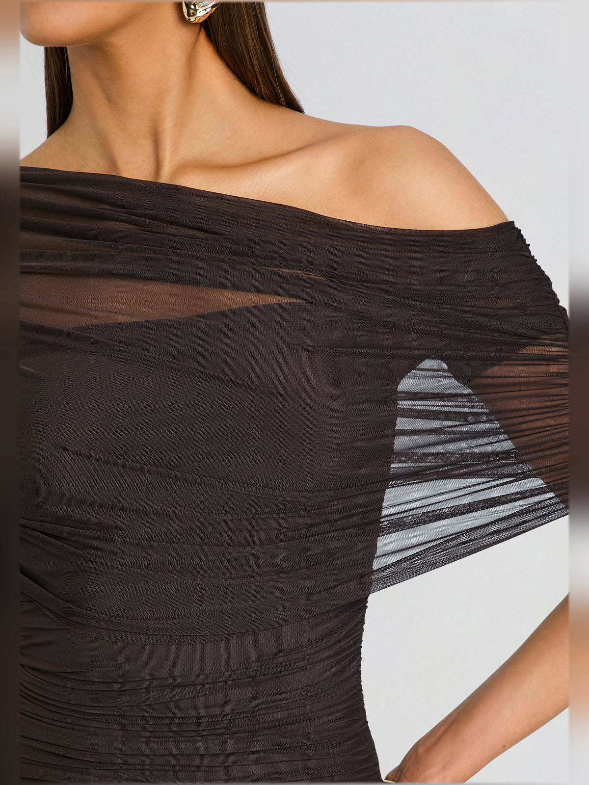 Black sheath midi formal dress with ruching, alternate view