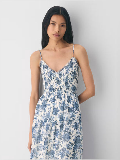 Floral midi formal dress with tiered skirt, alternate view