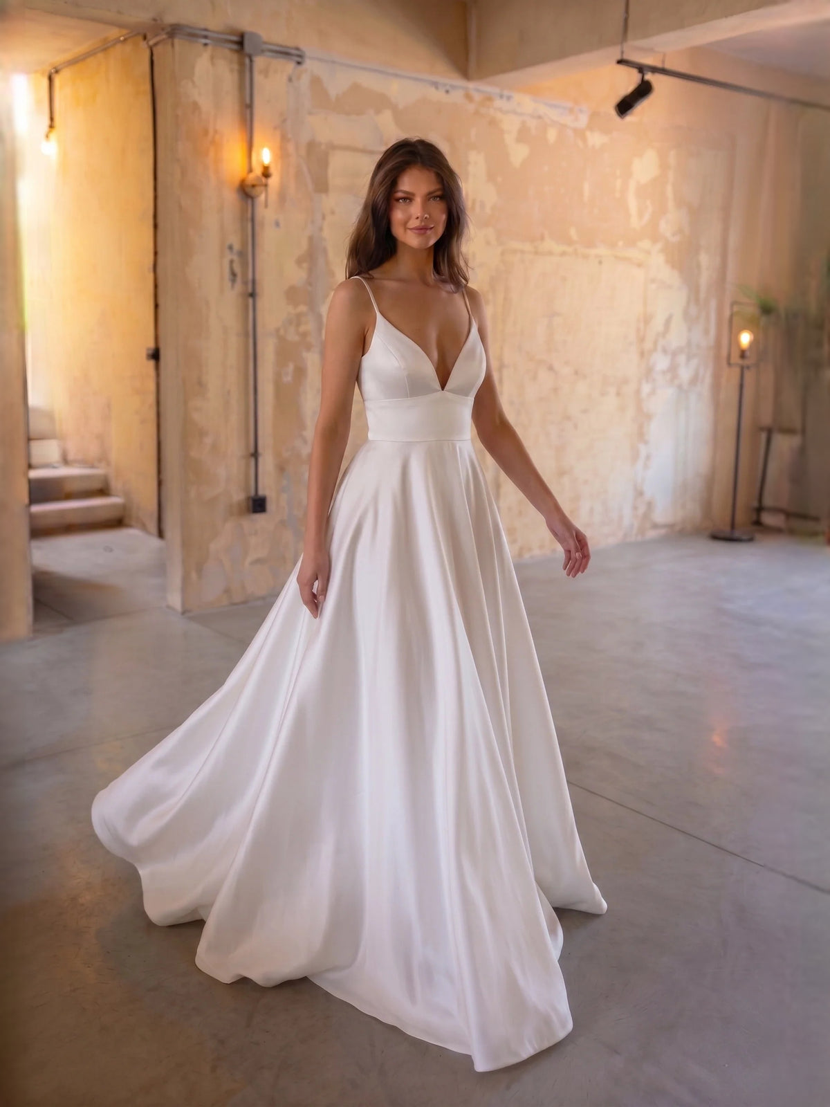 Ivory floor-length wedding dress, alternate view showing the bodice and skirt