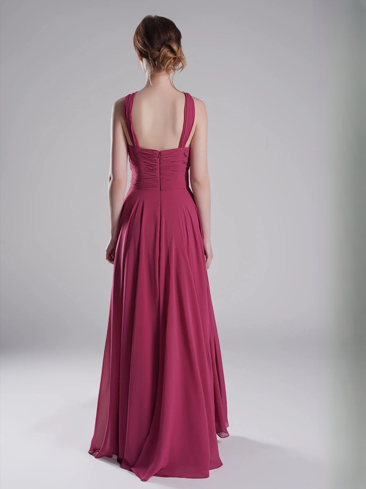 Fuchsia floor-length bridesmaid dress, alternate view showing the bodice and skirt