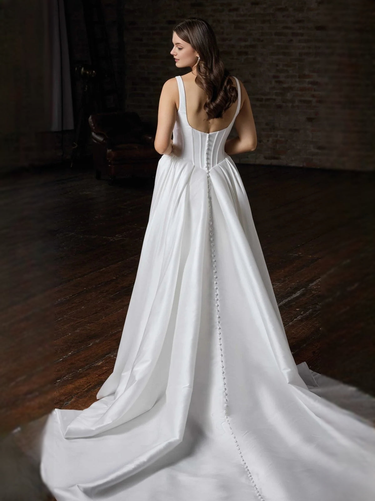 Ivory floor-length wedding dress, alternate view showing the bodice and skirt