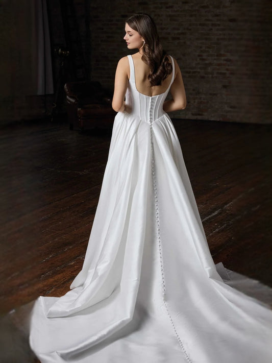 Ivory floor-length wedding dress, alternate view showing the bodice and skirt