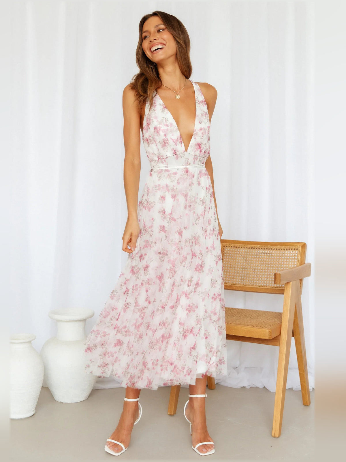Pink midi formal dress, alternate view