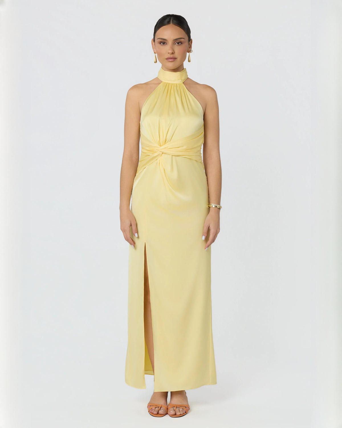 halter neck satin a-line maxi bridesmaid dress - image 2
