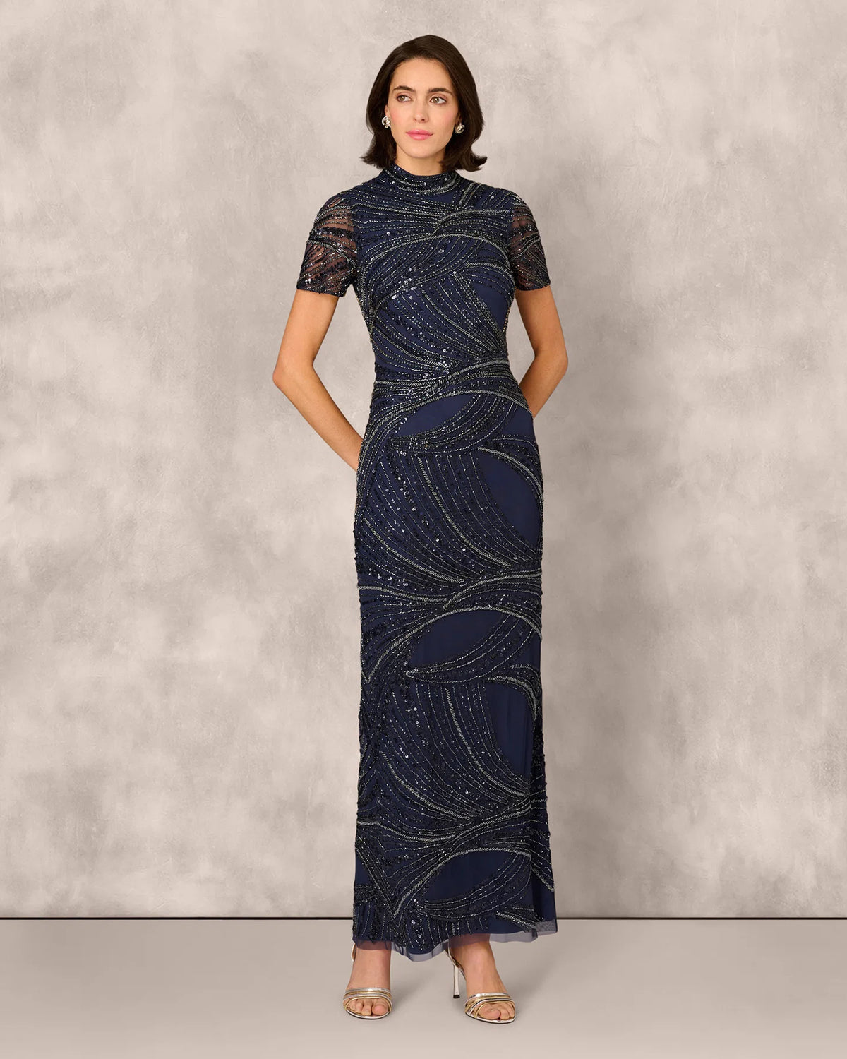 short-sleeve sheath maxi mother of the bride dress - image 2