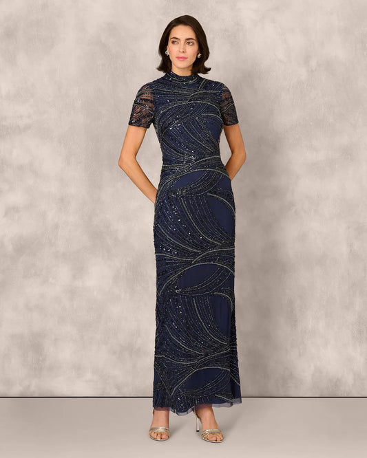 short-sleeve sheath maxi mother of the bride dress - image 2