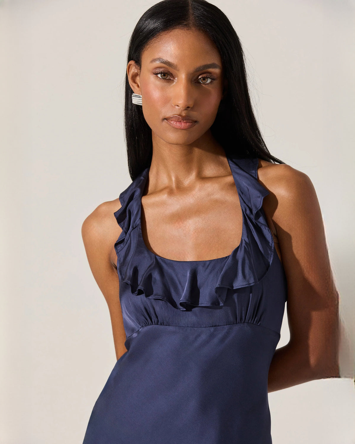halter neck satin a-line maxi bridesmaid dress - image 2
