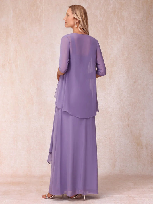 Purple floor-length mother of the bride dress, alternate view showing the bodice and skirt