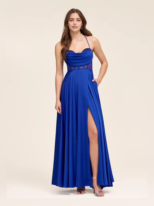 Cobalt Blue floor-length prom dress, alternate view showing the bodice and skirt