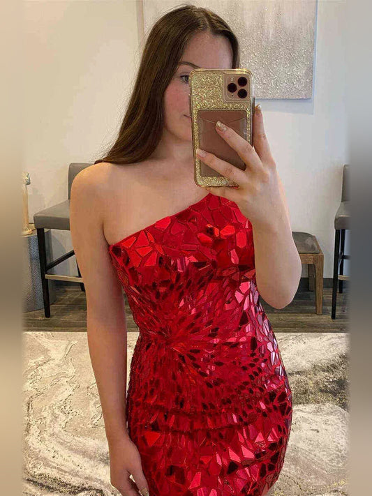 Red mini homecoming dress, back view showing the rear of the dress