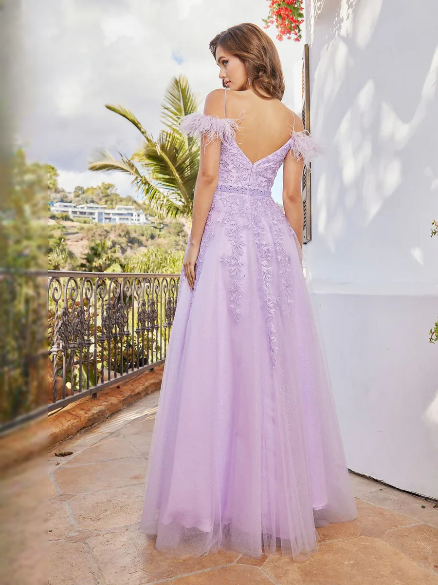 Lilac floor-length prom dress, alternate view showing the bodice and skirt