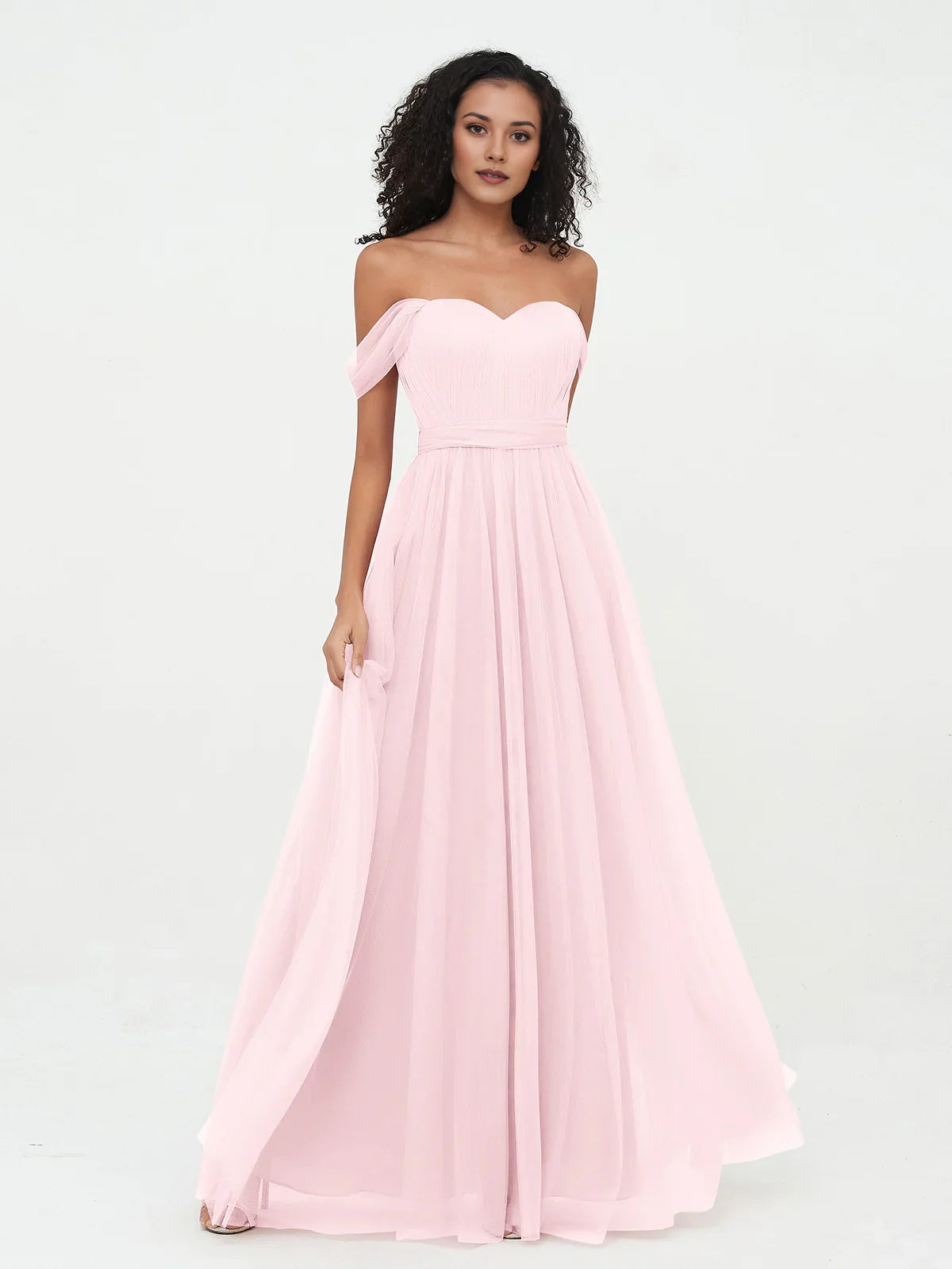 Blush Pink short bridesmaid dress, alternate view showing the bodice and skirt