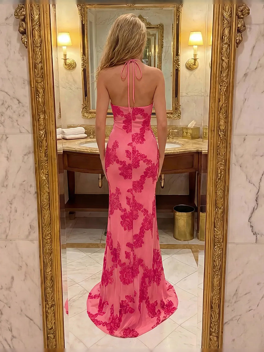 Hot Pink floor-length prom dress, alternate view showing the bodice and skirt