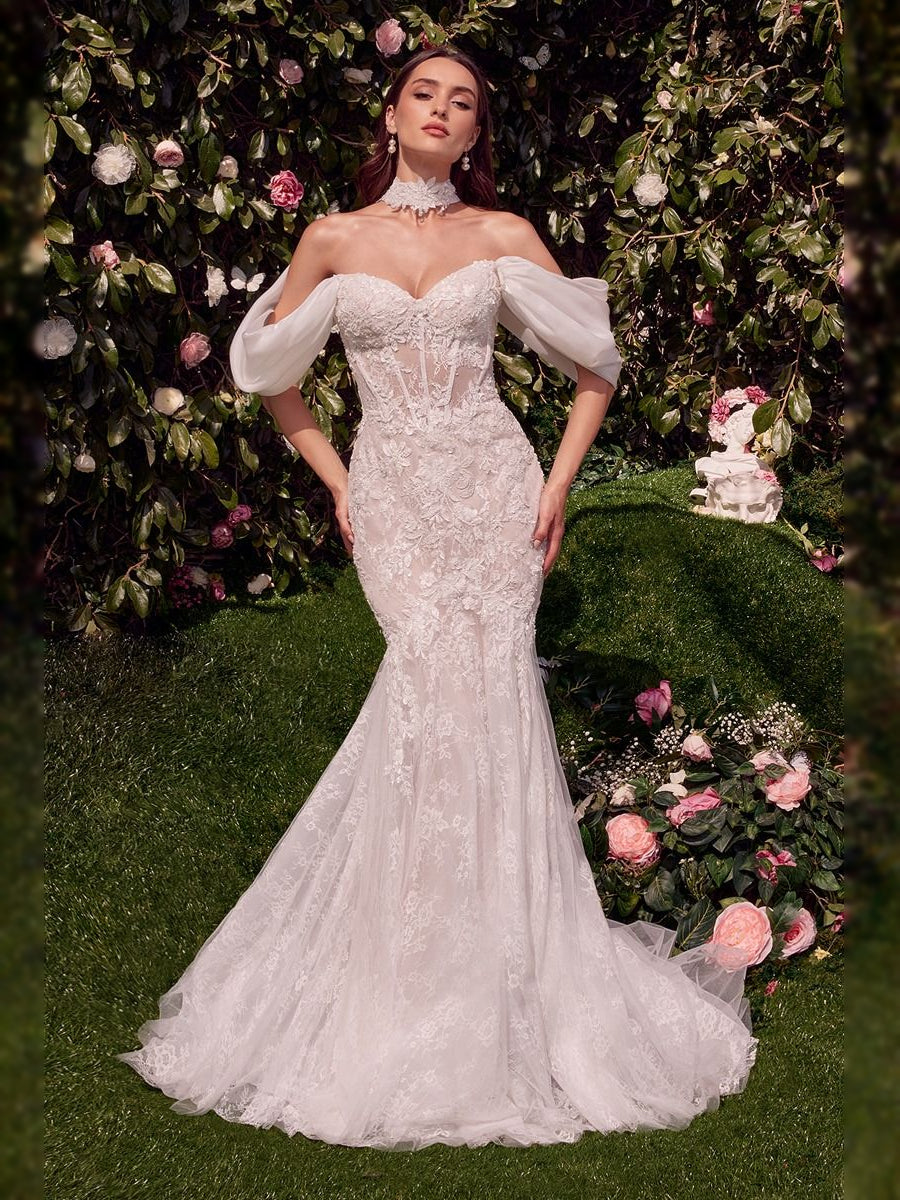 Ivory floor-length wedding dress, alternate view showing the bodice and skirt