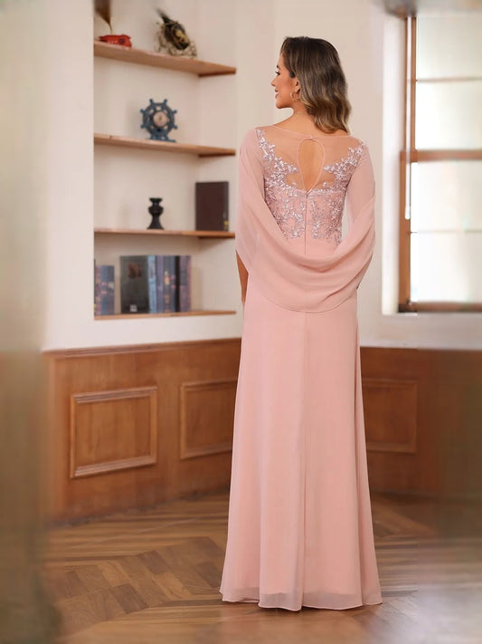Dusty Rose maxi mother of the bride dress, alternate view showing the bodice and skirt
