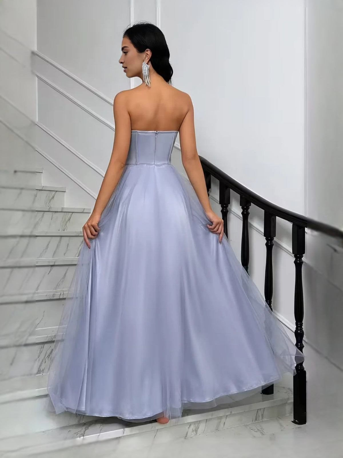 Lavender floor-length bridesmaid dress, alternate view showing the bodice and skirt