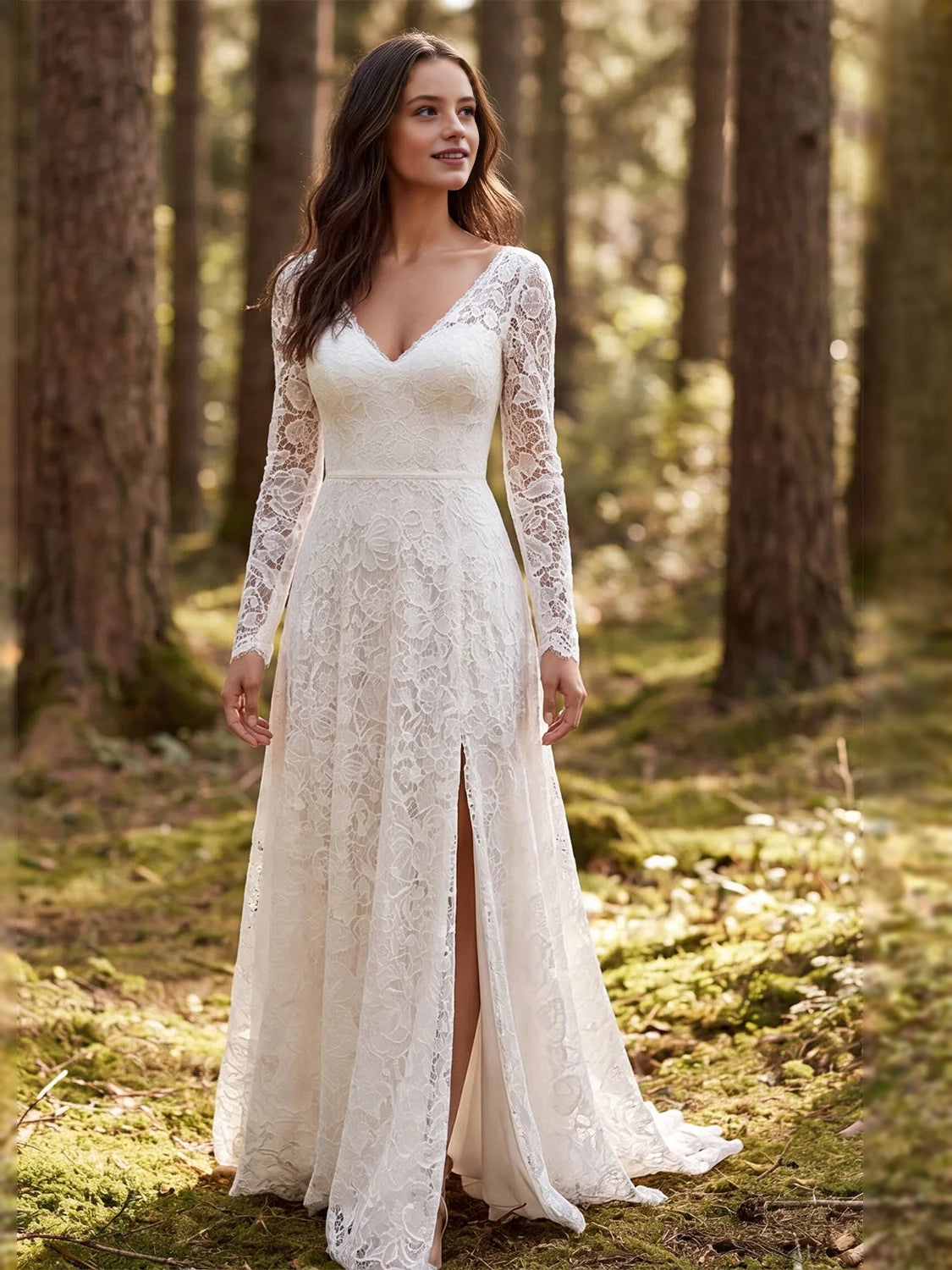 Ivory floor-length wedding dress, alternate view showing the bodice and skirt