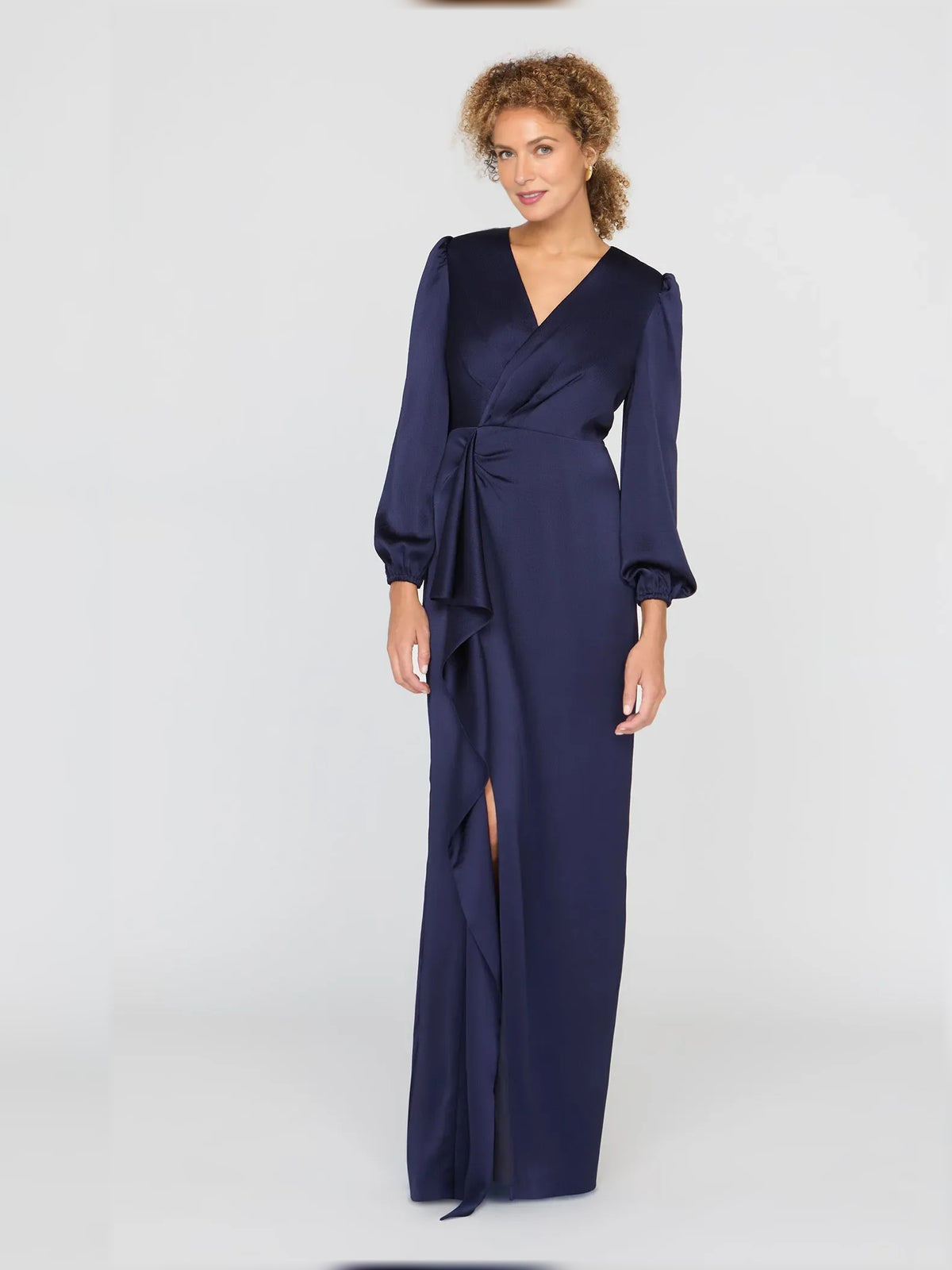 Dark Navy floor-length mother of the bride dress, alternate view showing the bodice and skirt