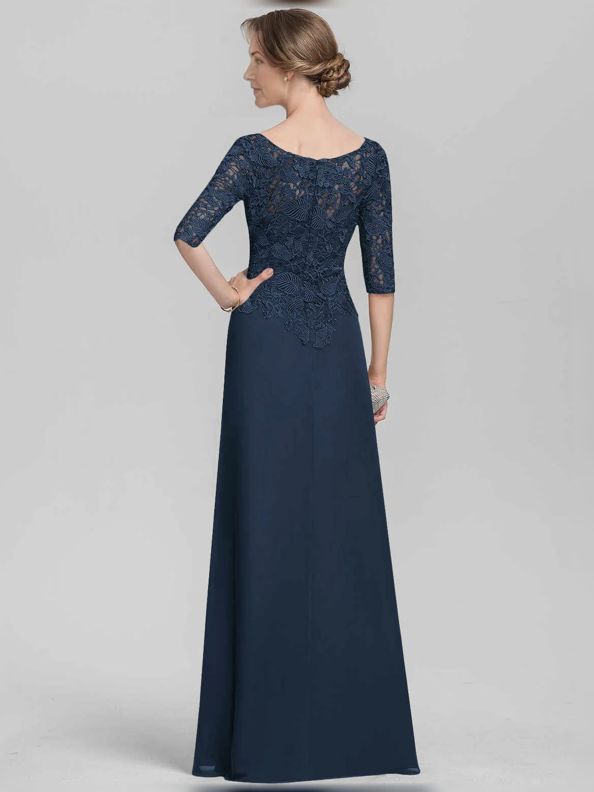 Dark Navy floor-length mother of the bride dress, alternate view showing the bodice and skirt