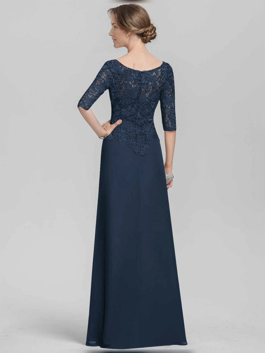 Dark Navy floor-length mother of the bride dress, alternate view showing the bodice and skirt