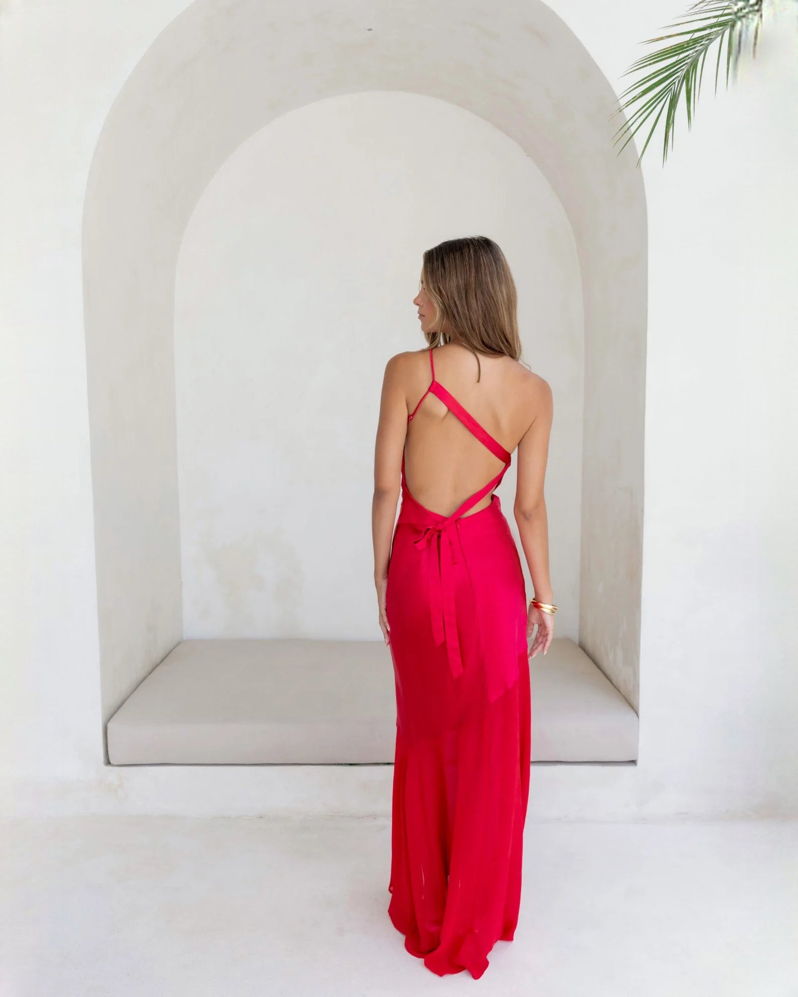 one-shoulder satin a-line maxi bridesmaid dress - image 2