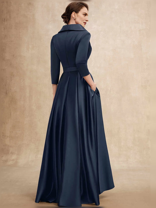 Dark Navy high-low mother of the bride dress, alternate view showing the bodice and skirt