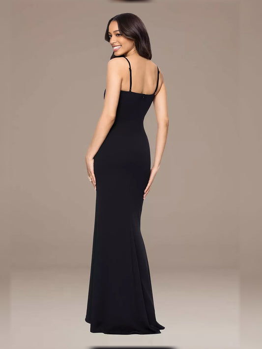 Black mermaid maxi formal dress with draping, alternate view