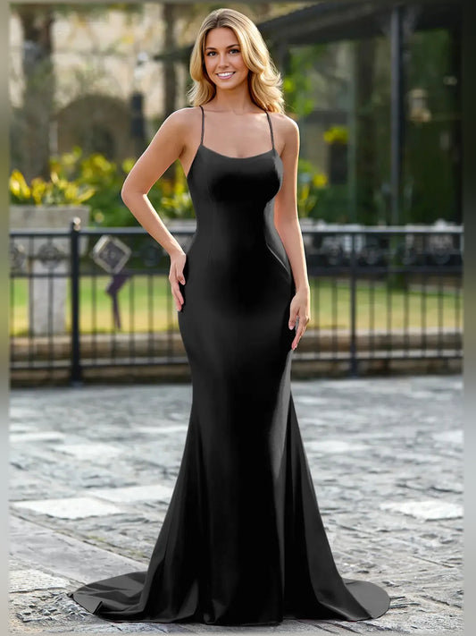 Black mermaid floor-length formal dress, alternate view