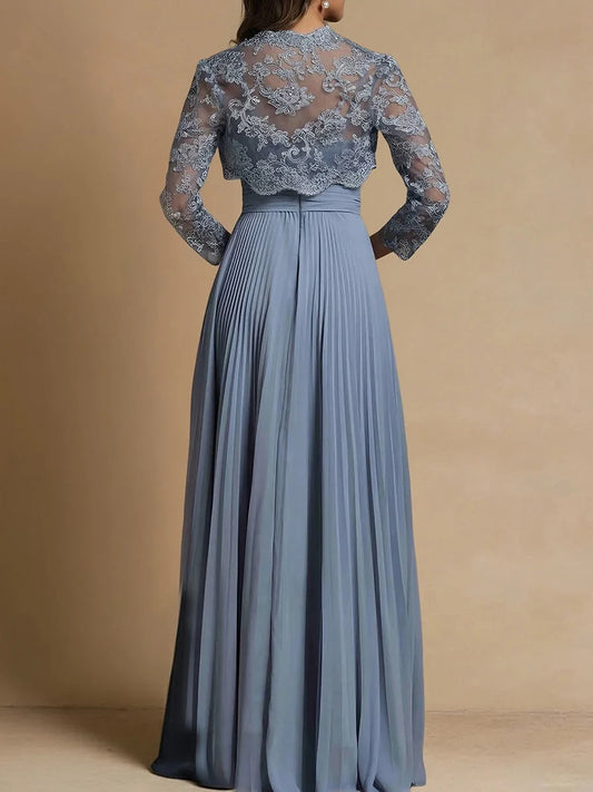 Dusty Blue floor-length mother of the bride dress, alternate view showing the bodice and skirt
