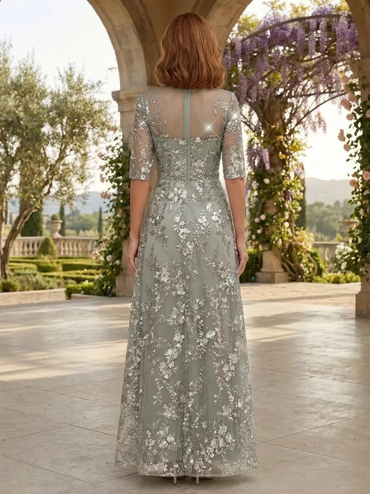 Dusty Sage floor-length mother of the bride dress, alternate view showing the bodice and skirt