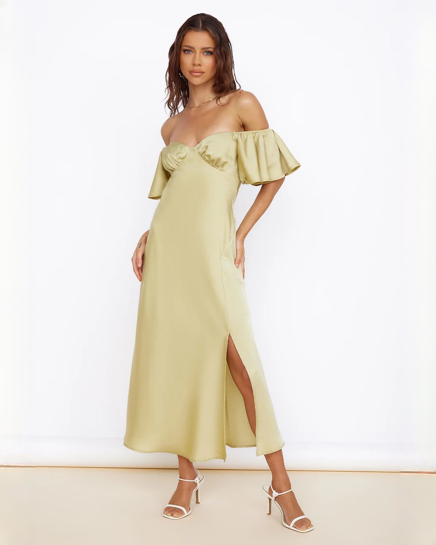 sleeveless satin a-line maxi bridesmaid dress - image 2