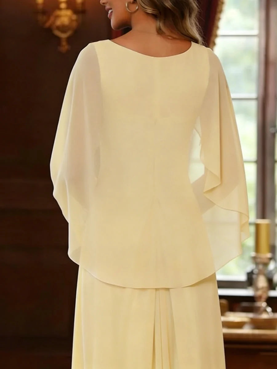 Yellow maxi mother of the bride dress, alternate view showing the bodice and skirt