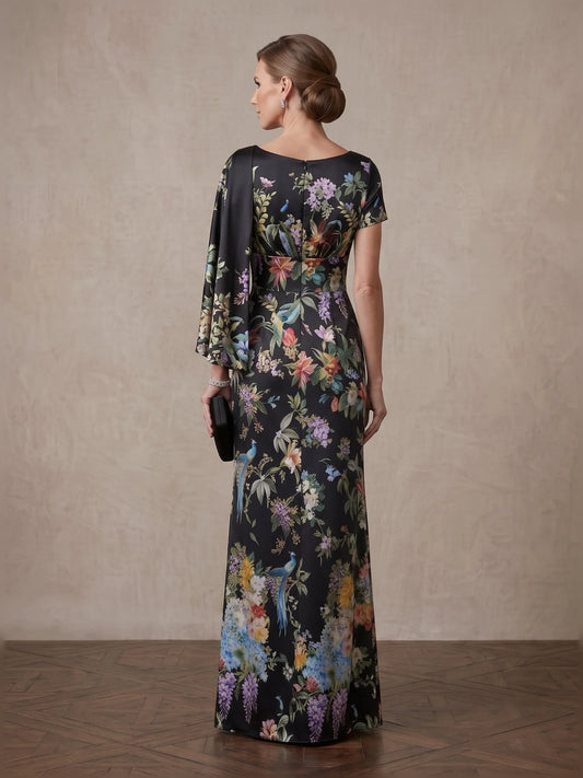 Black floor-length mother of the bride dress, alternate view showing the bodice and skirt
