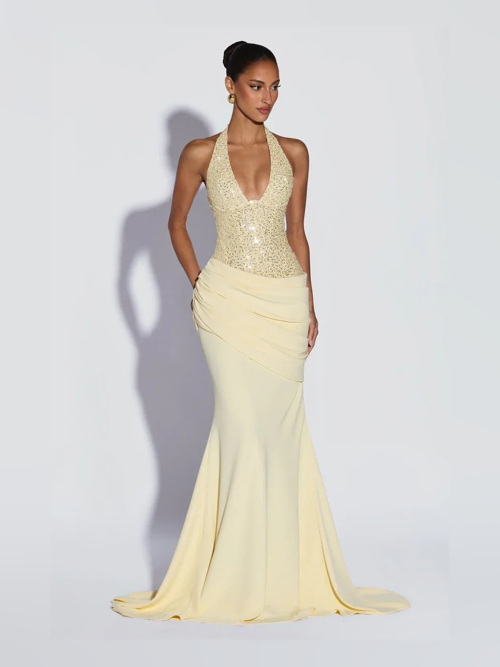 Lemon maxi prom dress, alternate view showing the bodice and skirt