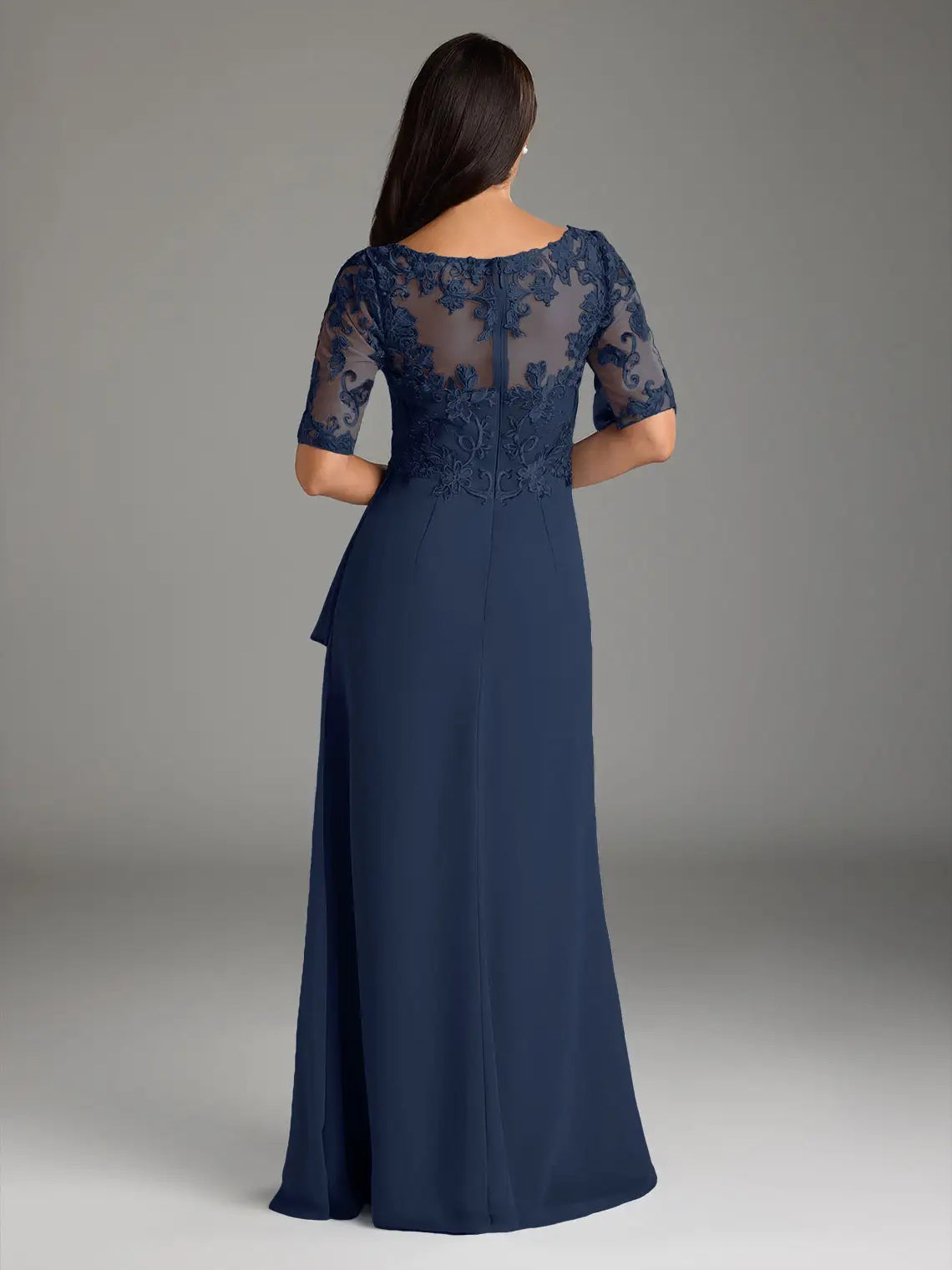 Dark Navy maxi mother of the bride dress, alternate view showing the bodice and skirt