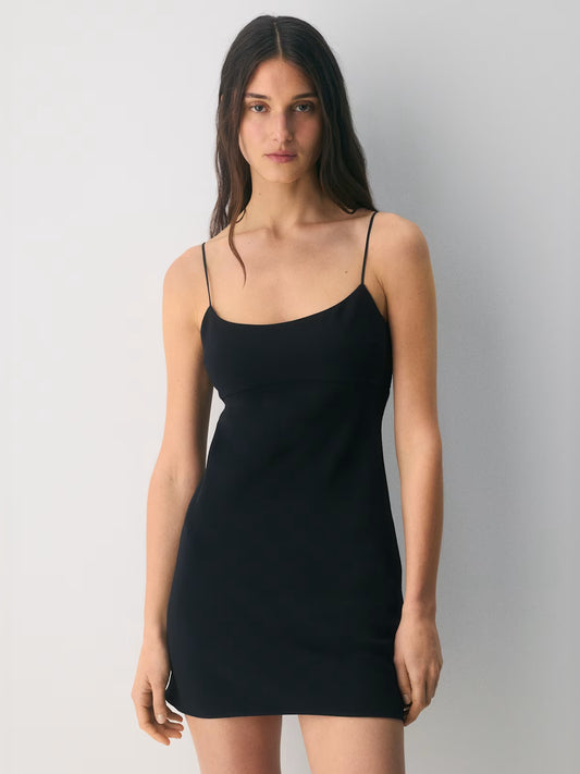 Black mini homecoming dress, alternate view showing the bodice and skirt