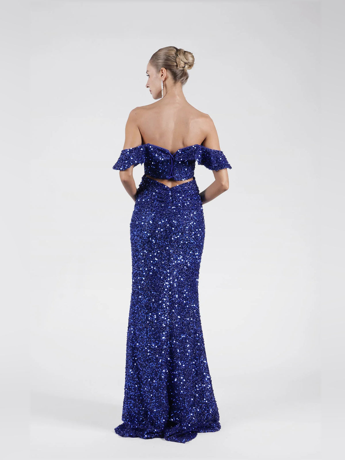 Dark Blue mermaid floor-length formal dress with sequins, alternate view