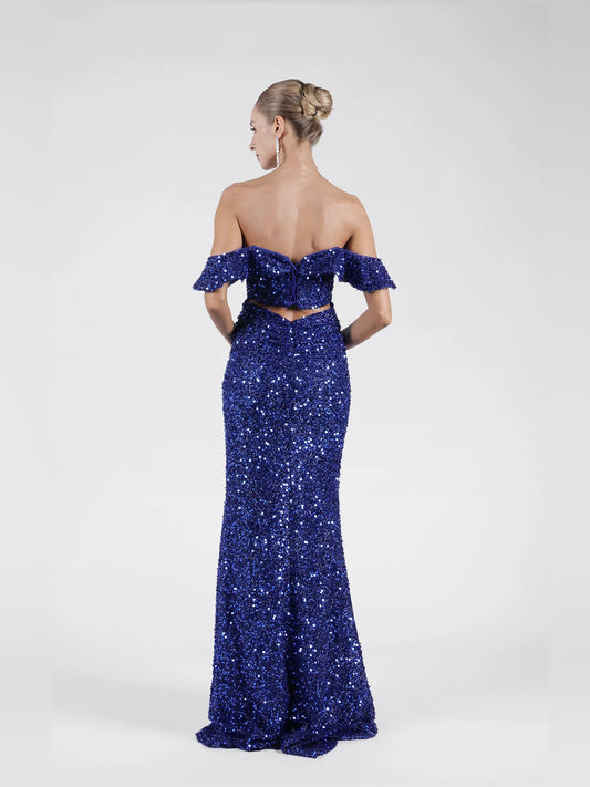 Dark Blue mermaid floor-length formal dress with sequins, alternate view